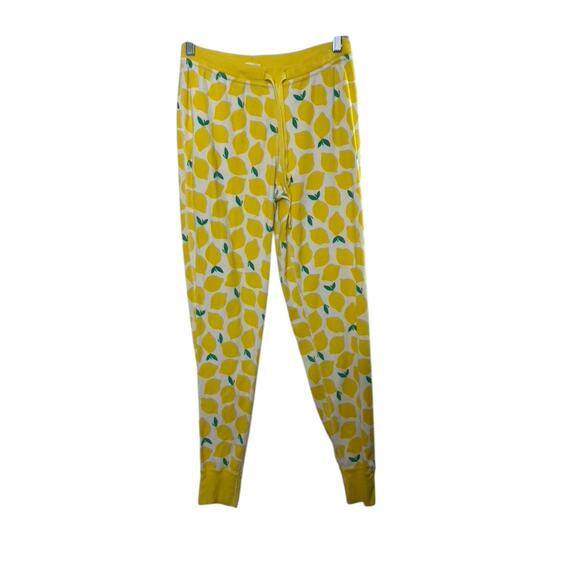 Hanna Andersson White & Yellow LEMON Print Pajama Pants Organic Cotton Sz Small - Picture 1 of 5